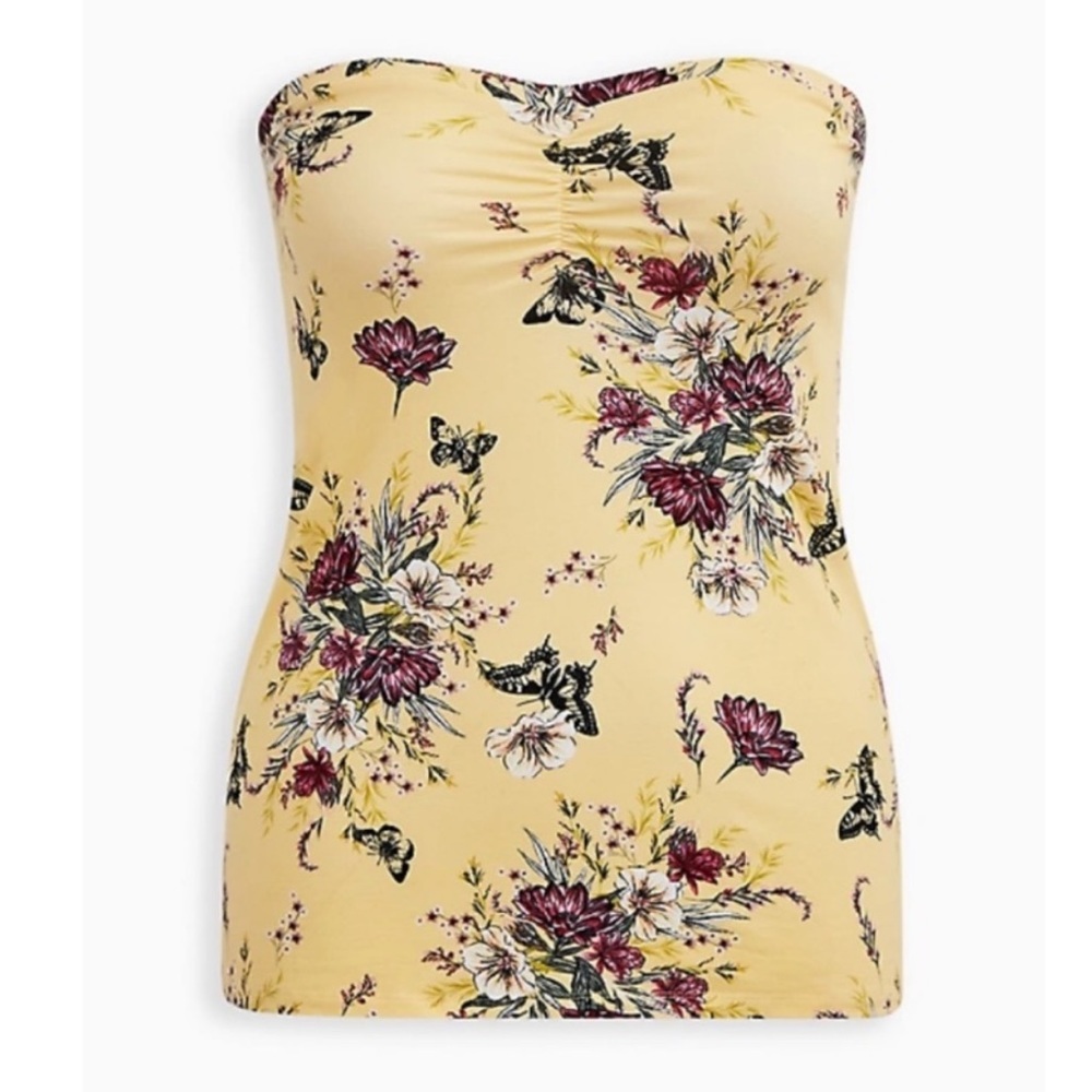 💛TORRID YELLOW FLORAL BUTTERFLY FOXY SWEETHEART TUBE TOP💛